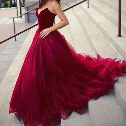 V Neck Velvet and Tulle Long Ball Gown Corset Formal Evening Prom Dresses bmbridal