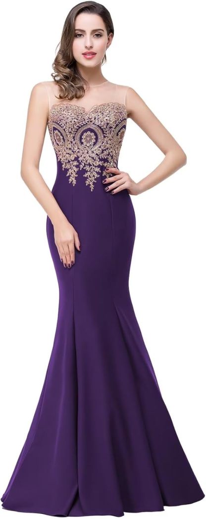 Women's Lace Applique Long Formal Mermaid Evening Prom Dresses bmbridal