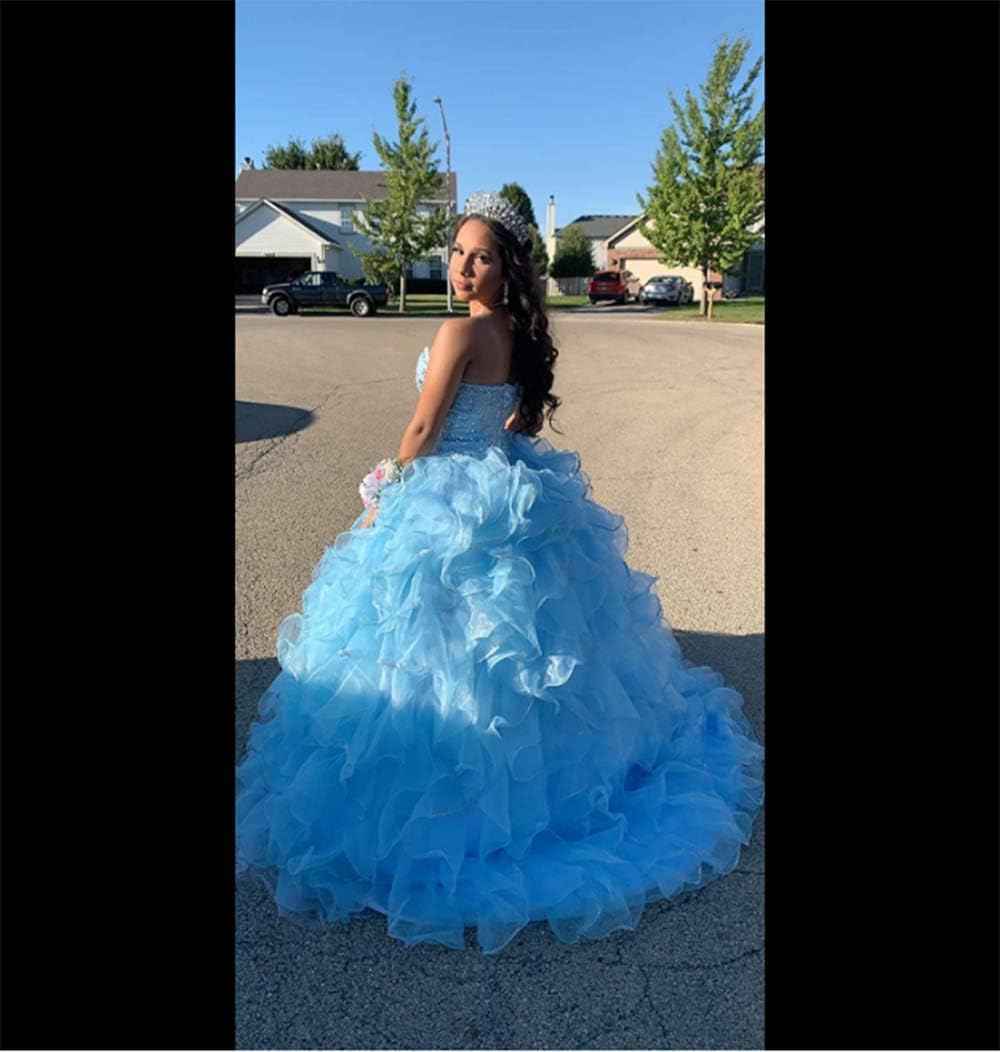 Women's Organza Ruffles Quinceanera Beaded Sweetheart Prom Ball Gown bmbridal