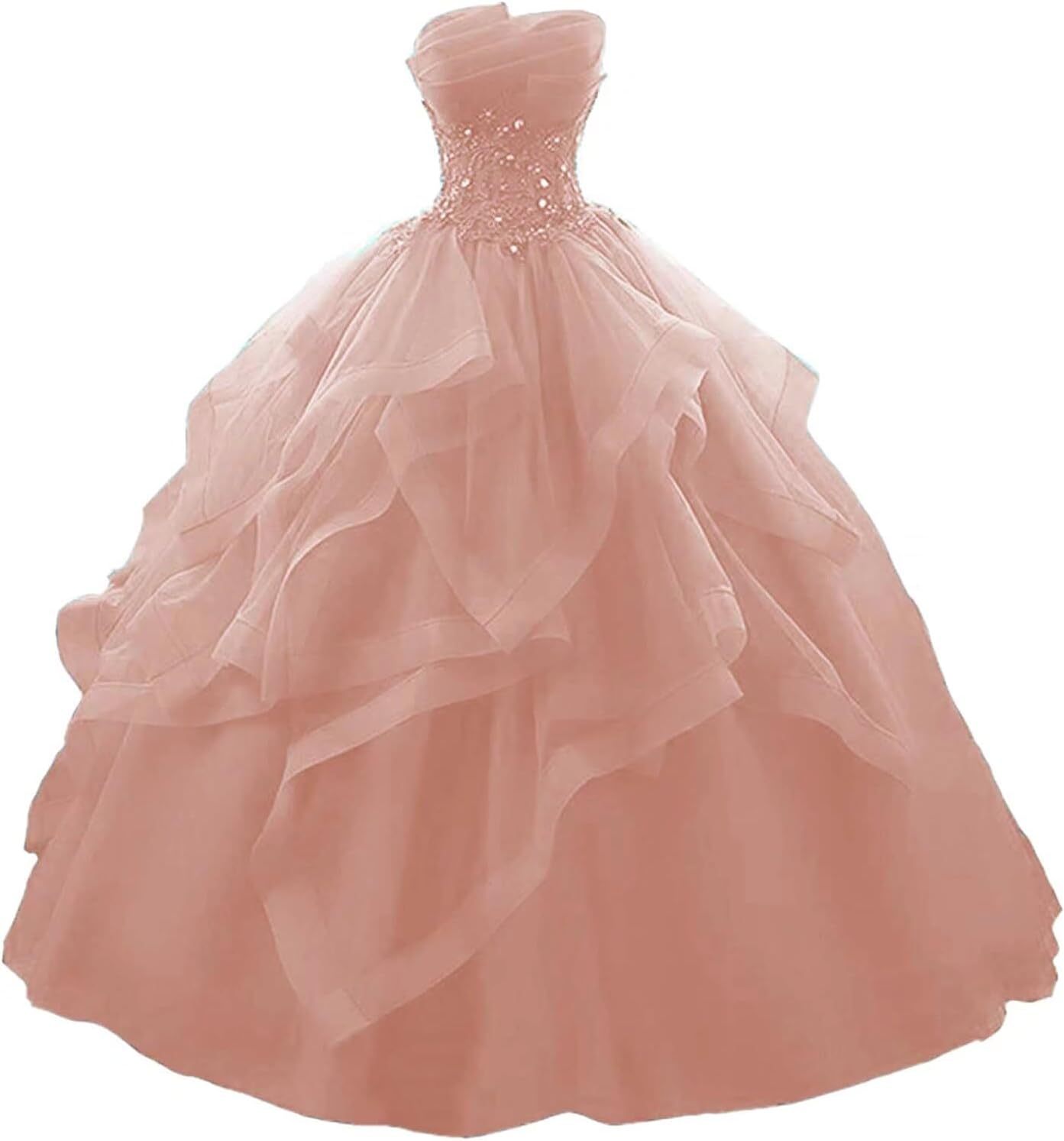 Prom Dress Long Ruffles Ball Gown Quinceanera Dresses Strapless Lace Tulle Beaded Princess Evening Dress bmbridal