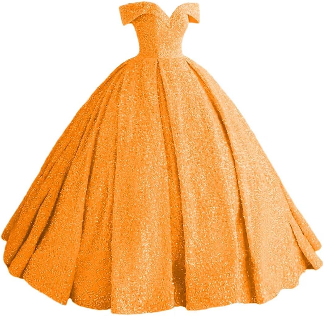 Sparkly Sequin Prom Dresses Long Ball Gown Off Shoulder Quinceanera Dresses Puffy Glitter Evening Party Dresses-BMbridal