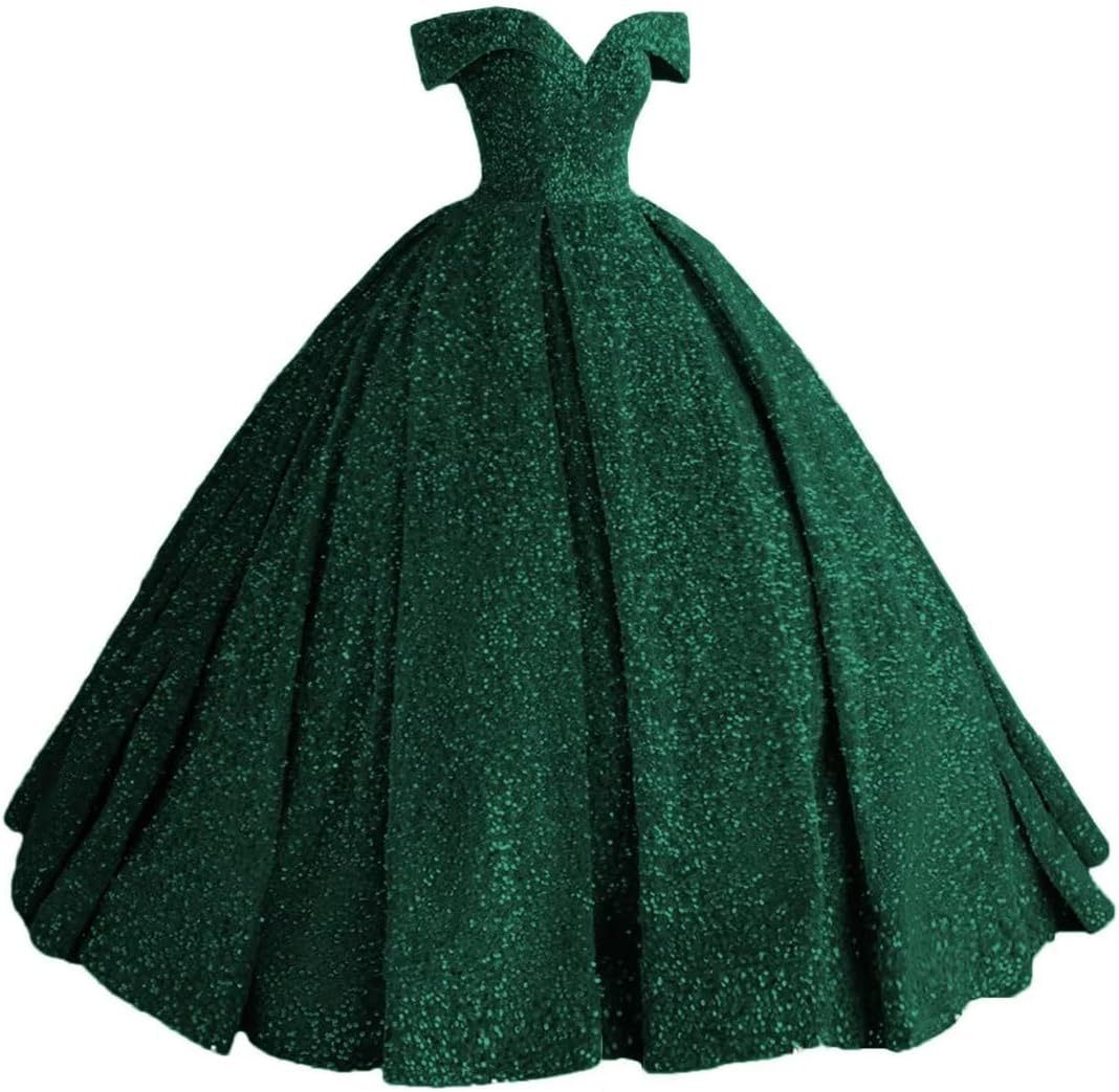 Sparkly Sequin Prom Dresses Long Ball Gown Off Shoulder Quinceanera Dresses Puffy Glitter Evening Party Dresses bmbridal