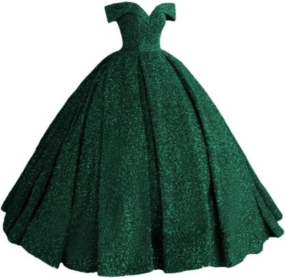 Sparkly Sequin Prom Dresses Long Ball Gown Off Shoulder Quinceanera Dresses Puffy Glitter Evening Party Dresses bmbridal