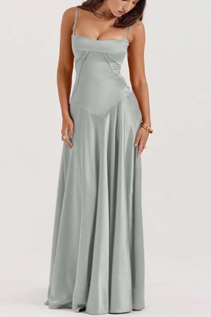 Spaghetti Strap Sleeveless Long Prom Dress With Pleated Ruffle