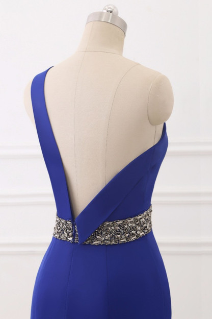 BMbridal Chic One-Shoulder Sleeveless Mermaid Prom Dresses with Beadings Sash On Sale