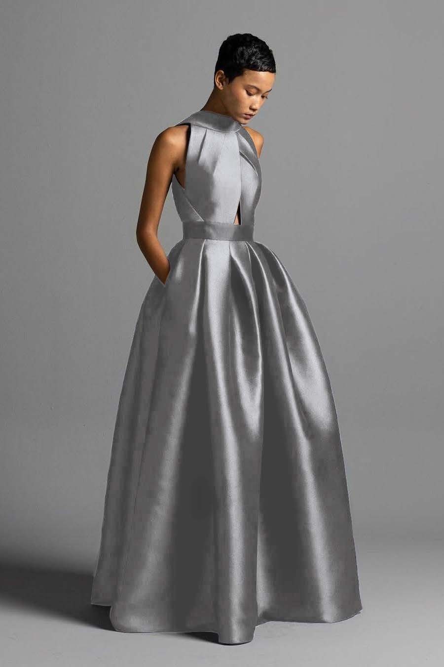 Halter Sleeveless High Waist Long Prom Dress With Pocket Pleated