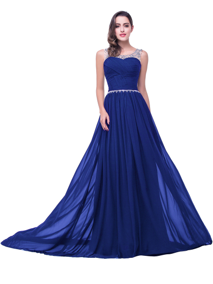 BMbridal A-line Court Train Chiffon Party Dress With Beading