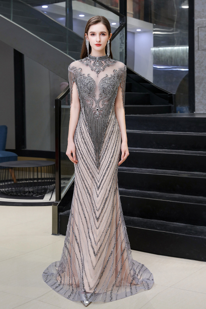 BMbridal Luxurious Crystal Beadings Mermaid Prom Dress Long On Sale