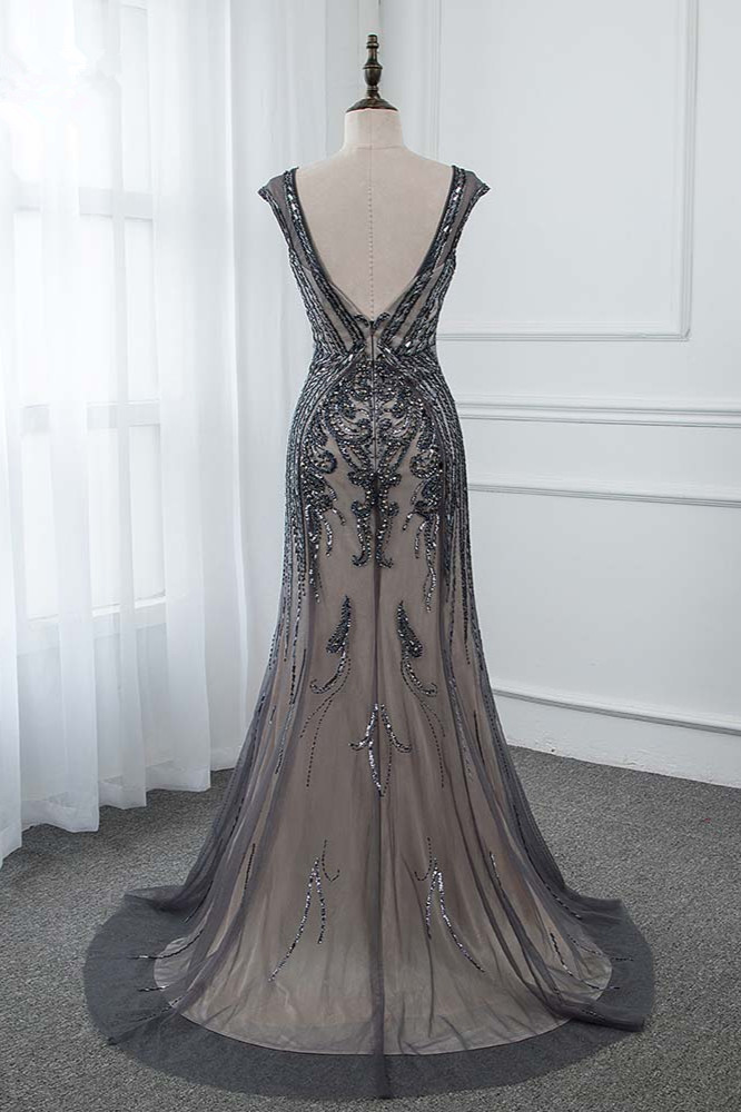 BMbridal Glamorous Jewel Black Mermaid Prom Dresses with Appliques Rhinestones