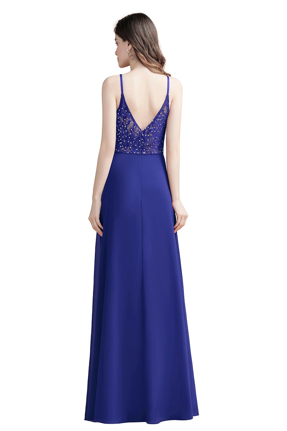 BMbridal Elegant V-Neck Burgundy Chiffon Bridesmaid Dress Lace Sequins Spaghetti Straps Evening Dress-BMbridal