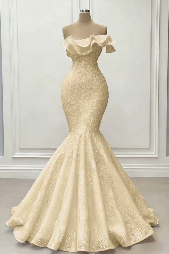 Red Gorgeous Strapless Mermaid Sequins Prom Dress With Embroidery On Sale