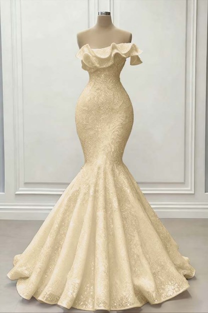 Red Gorgeous Strapless Mermaid Sequins Prom Dress With Embroidery On Sale