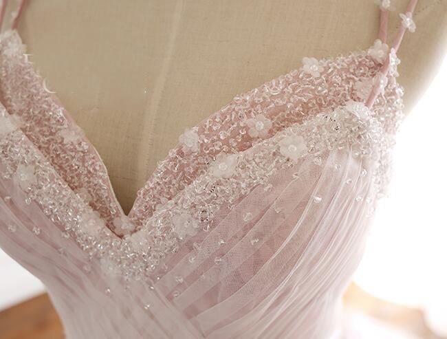 BMbridal Princess Sweetheart Lace Pink Prom Dress Long Tulle Party Gowns