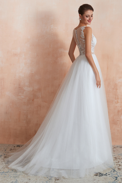 BMbridal Exquisite Sequins White Tulle Affordable Wedding Dresses with Appliques