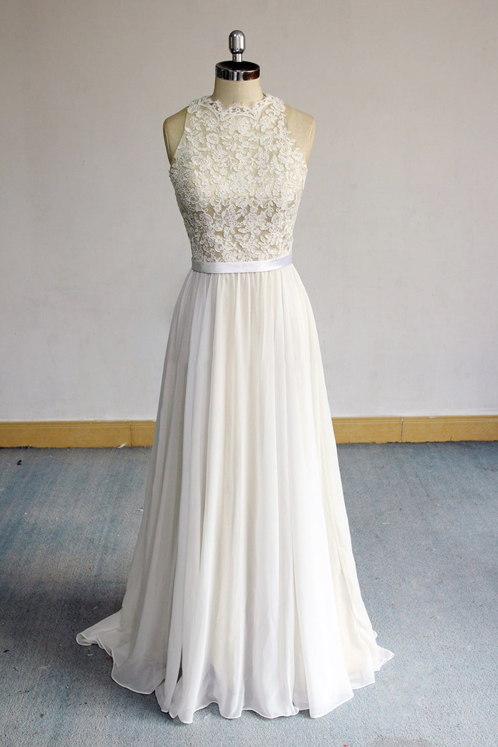 BMbridal Glamorous White Appliques Chiffon Wedding Dress Sleeveless Ruffles A-line Bridal Gowns On Sale-BMbridal