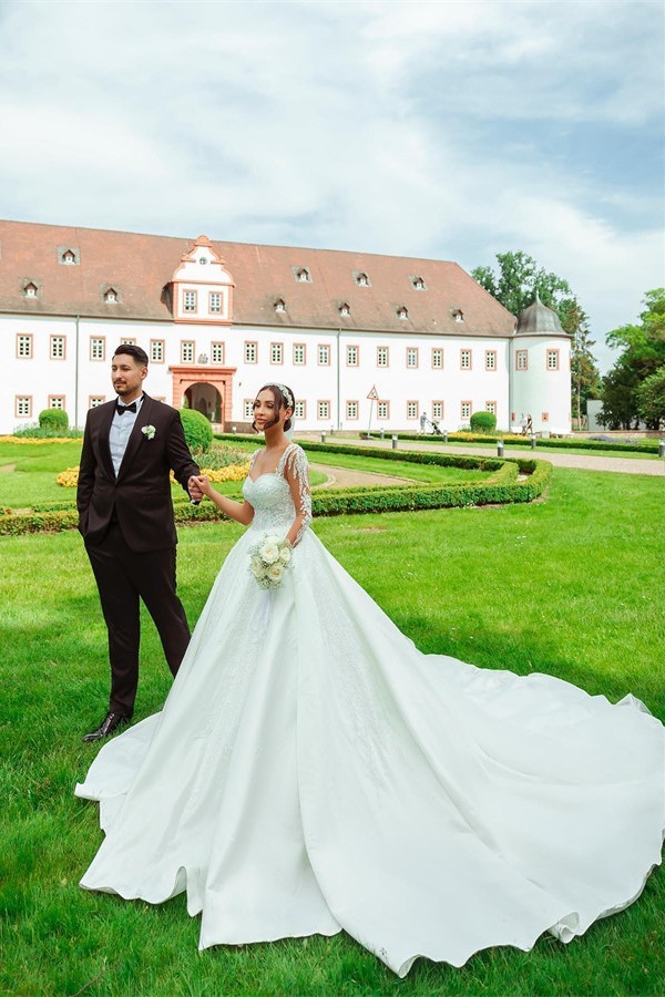 Bmbidal Long Sleeves Lace Wedding Dress Princess Square Online-BMbridal