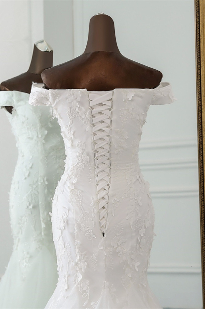 BMbridal Gorgeous Tulle Sweetheart Long Mermaid Wedding Dresses with Lace Online