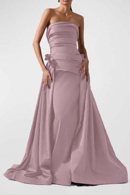 Strapless Backless Sleeveless Long A Line Prom Dress With Pleated