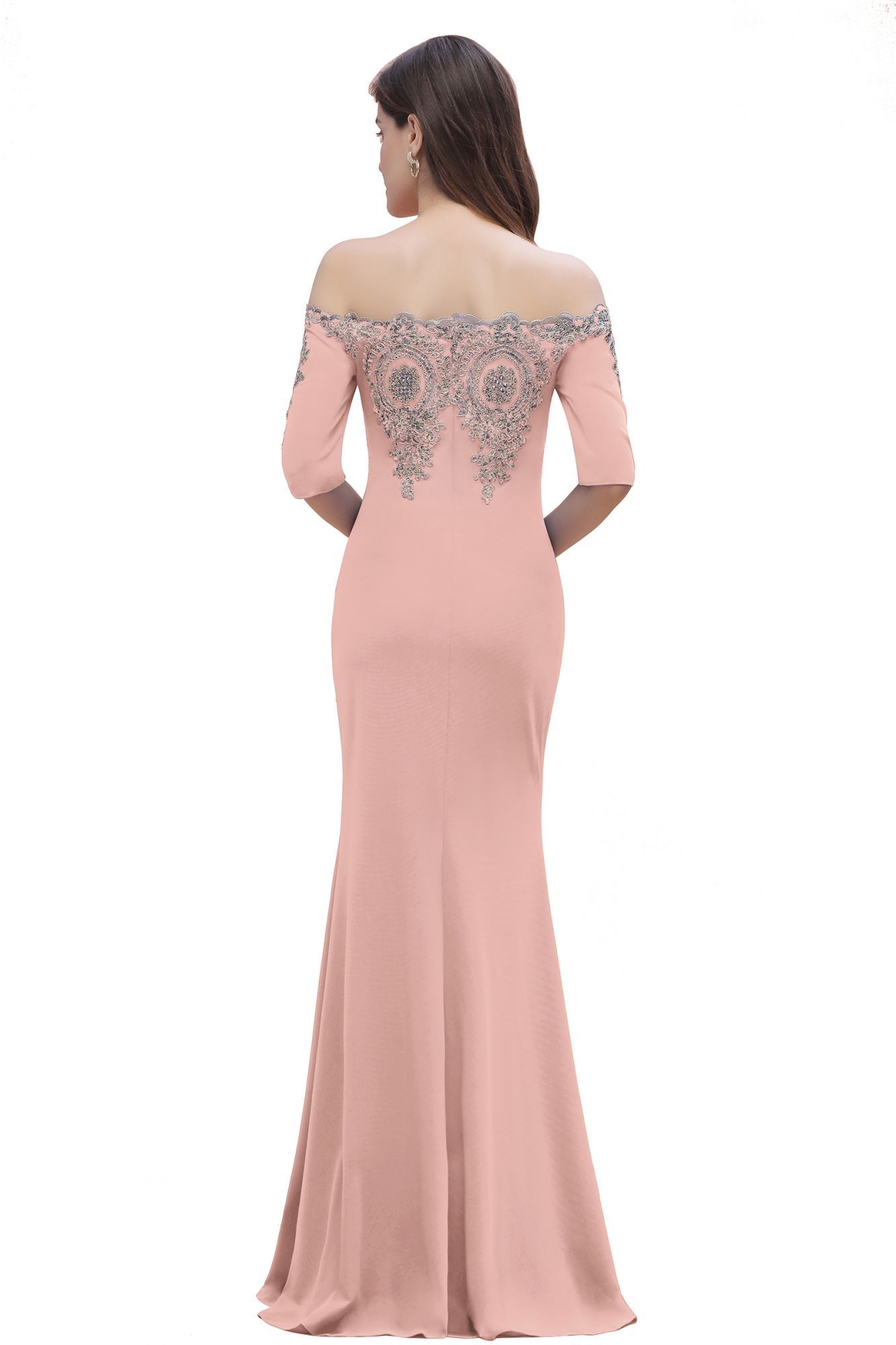 BMbridal Mermaid Off-Shoulder Chiffon Lace Half Sleeve Evening Dress
