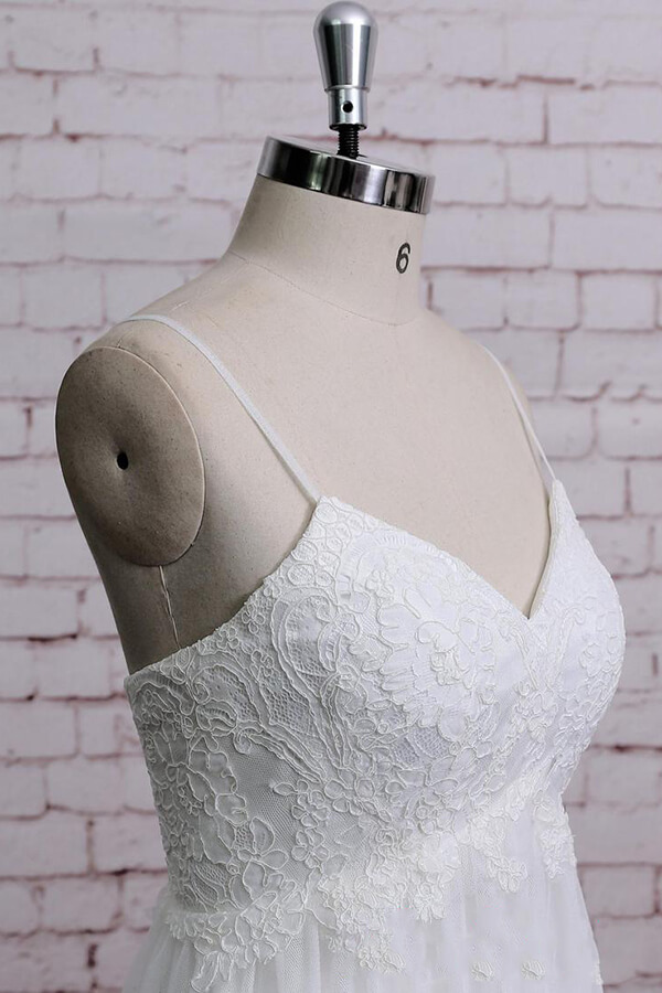 BMbridal Empire Spaghetti Strap Lace Tulle Wedding Dress On Sale-BMbridal