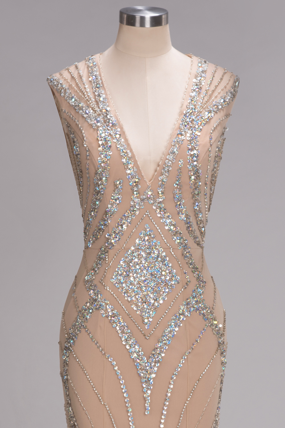 Bmbridal A-line Sleeveless V-Neck Floor-Length Prom Dresses with Sequins
