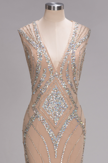 Bmbridal A-line Sleeveless V-Neck Floor-Length Prom Dresses with Sequins