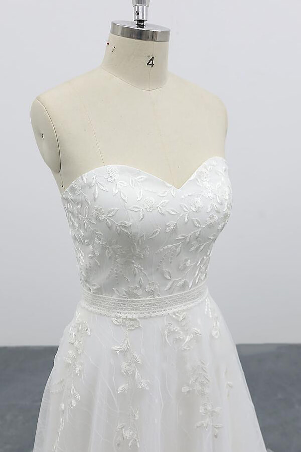 BMbridal Strapless Tulle Chapel Train A-line Wedding Dress On Sale-BMbridal