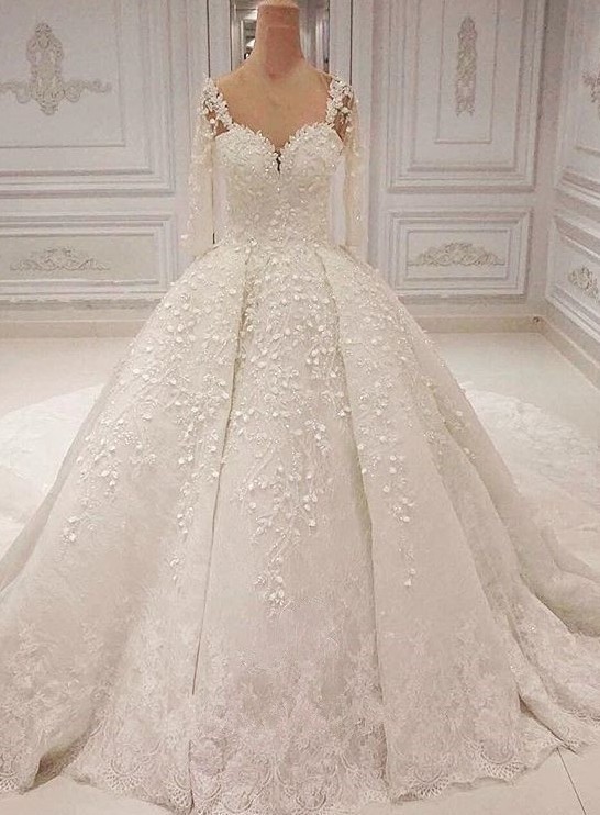 BMbridal Unique Halfsleeves Straps White Wedding Dresses With Appliques A-line Lace Bridal Gowns On Sale-BMbridal