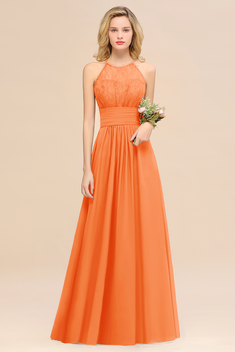 BMbridal Elegant Halter Ruffles Sleeveless Grape Lace Bridesmaid Dresses Affordable-BMbridal