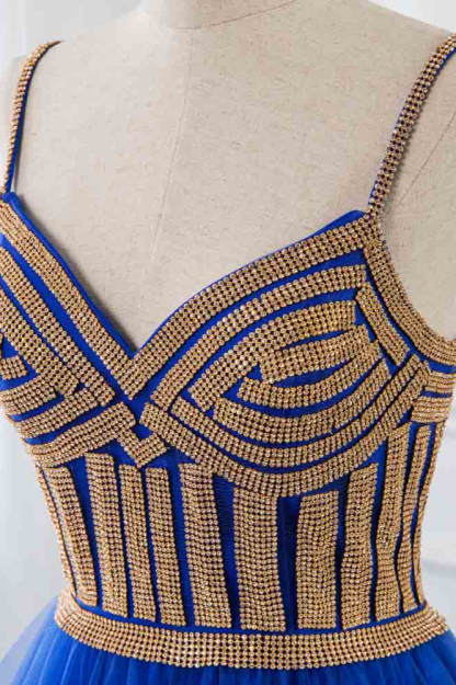 BMbridal Elegant Spaghetti Straps V-Neck Sleeveless Prom Dresses with Rhinestone Ruffles