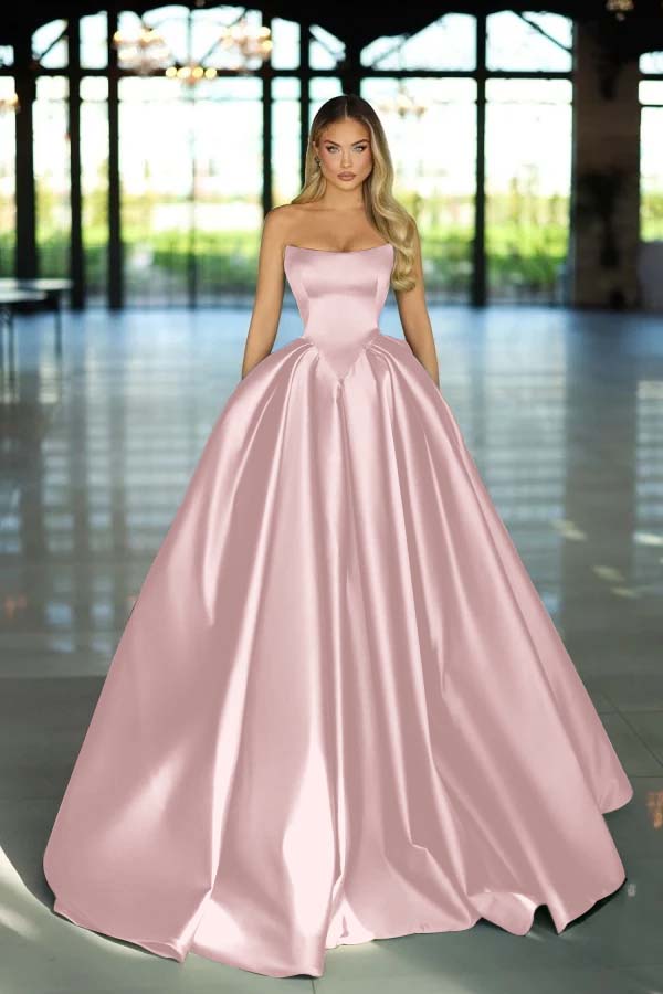 Strapless Sleeveless Long A Line Prom Dress With Pockets Pleated
