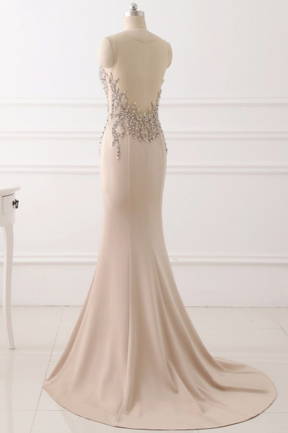 BMbridal Elegant Jewel Sleeveless Mermaid Prom Dresses with Pearls Online