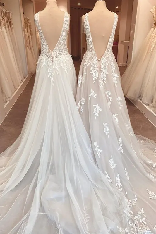 Classy Open Back Ruffles A-Line Sweetheart Wedding Dress with Appliques Lace
