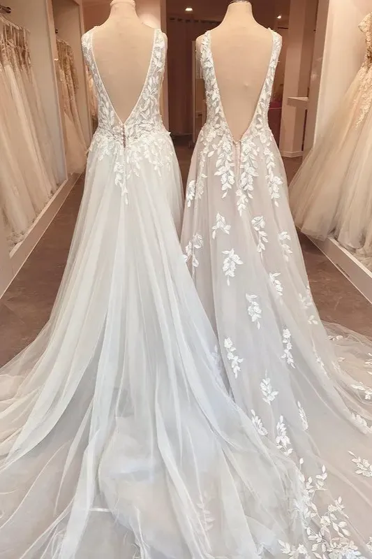 Classy Open Back Ruffles A-Line Sweetheart Wedding Dress with Appliques Lace