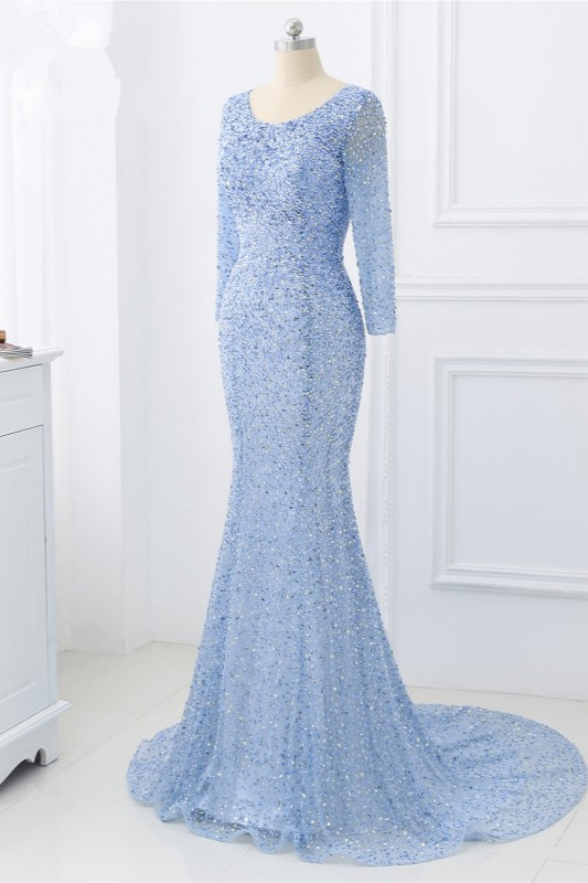 BMbridal Sparkly Sequined Jewel Mermaid Prom Dresses with Long Sleeves Online