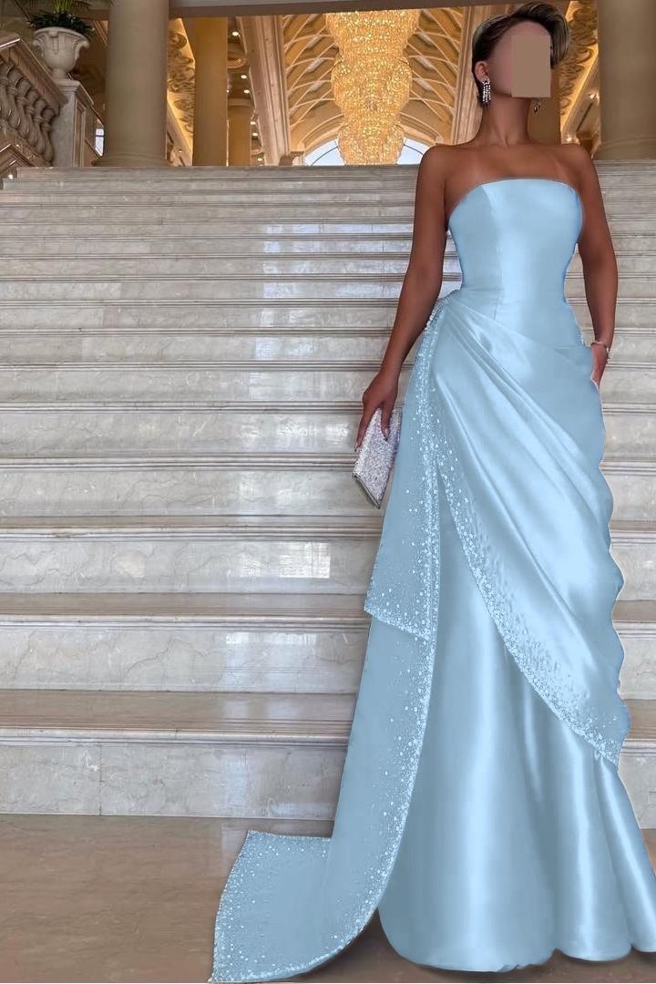 Chic Strapless Sleeveless Long Prom Dress With Pleated Beading