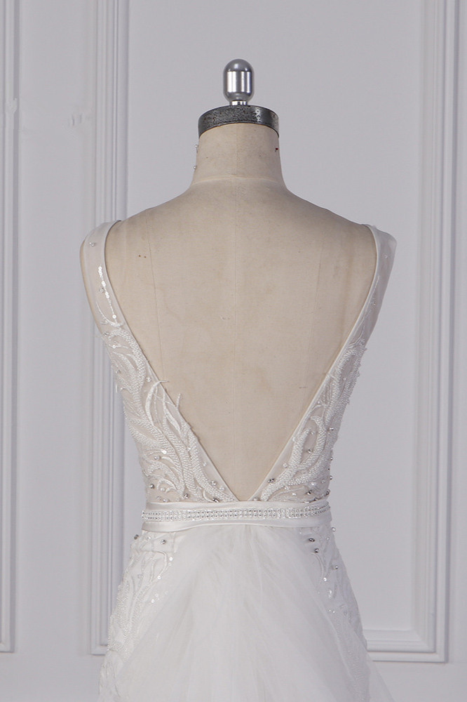 BMbridal Glamorous Jewel Beadings Sheath Wedding Dress Tulle Beadings Appliques Bridal Gowns On Sale-BMbridal