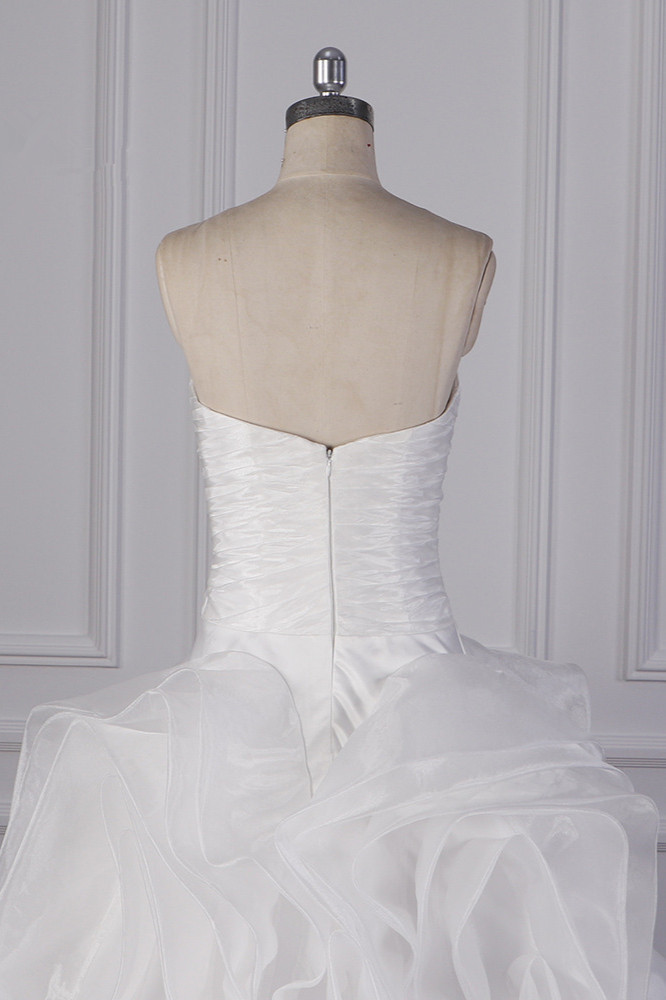 BMbridal Stylish Organza Strapless White Wedding Dress Ruffles Sleeveless Bridal Gowns On Sale-BMbridal