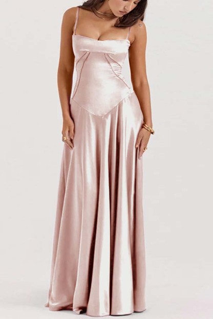 Spaghetti Strap Sleeveless Long Prom Dress With Pleated Ruffle