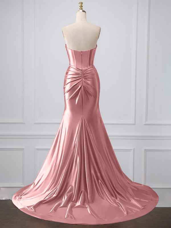 Purple Mermaid Strapless Sweetheart Corset Long Prom Dress with Slit