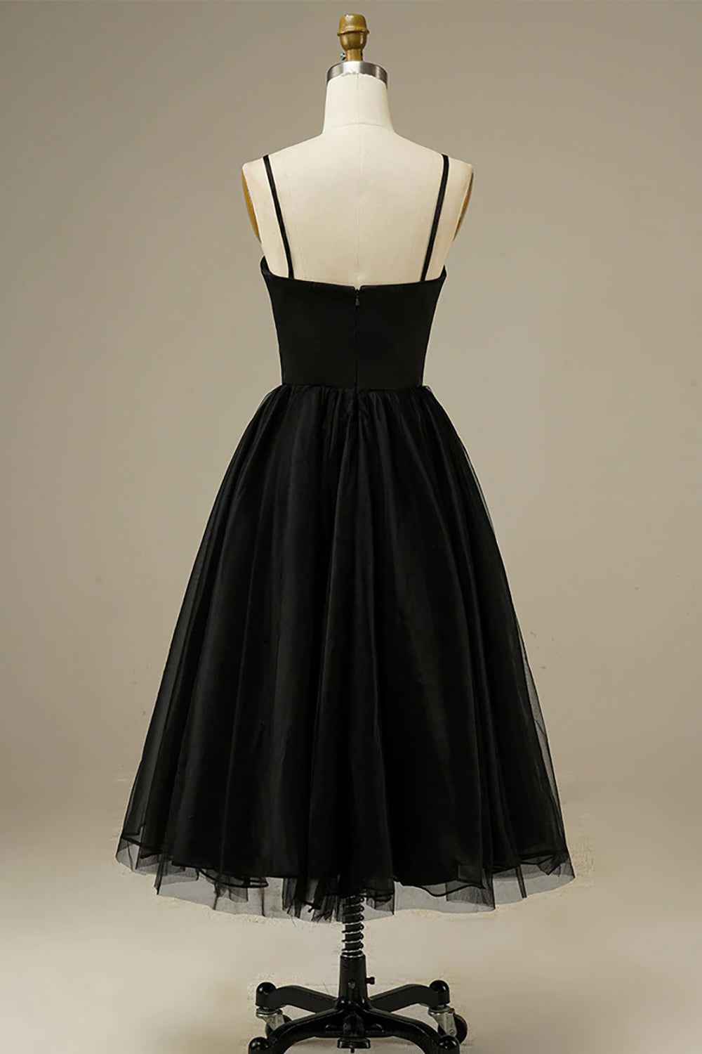 Black Tulle A-line Midi Simple Prom Dress