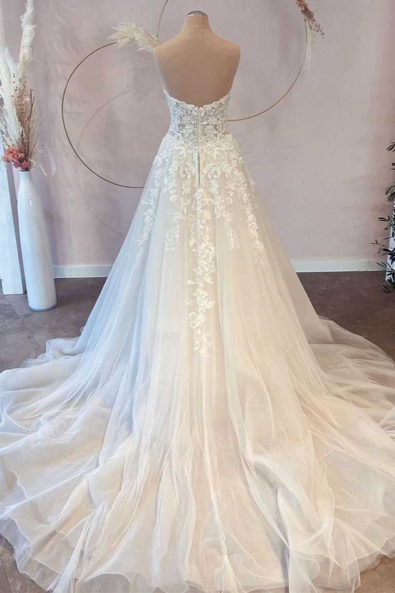 BMbridal V-Neck Sleeveless Lace Wedding Dress Long On Sale-BMbridal