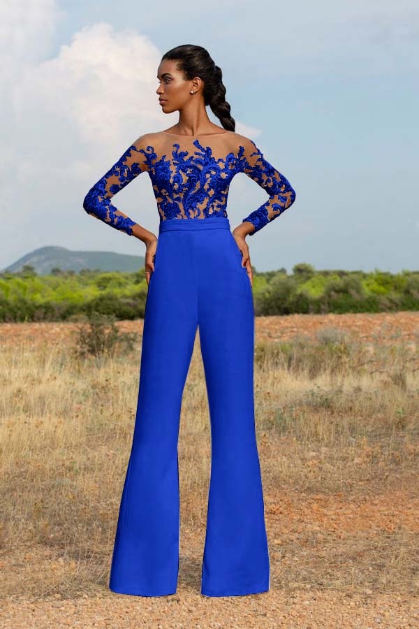 High-Grade White Embroidery Extraordinary Waist Slim Fit Party Jump Suit