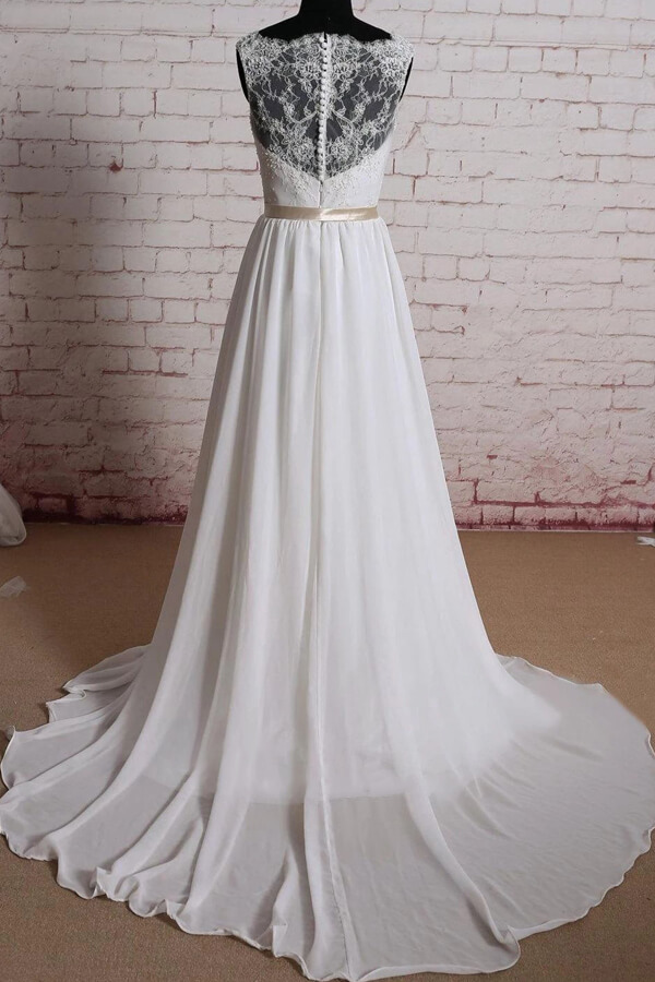 BMbridal Elegant Lace Chiffon A-line Wedding Dress Online-BMbridal