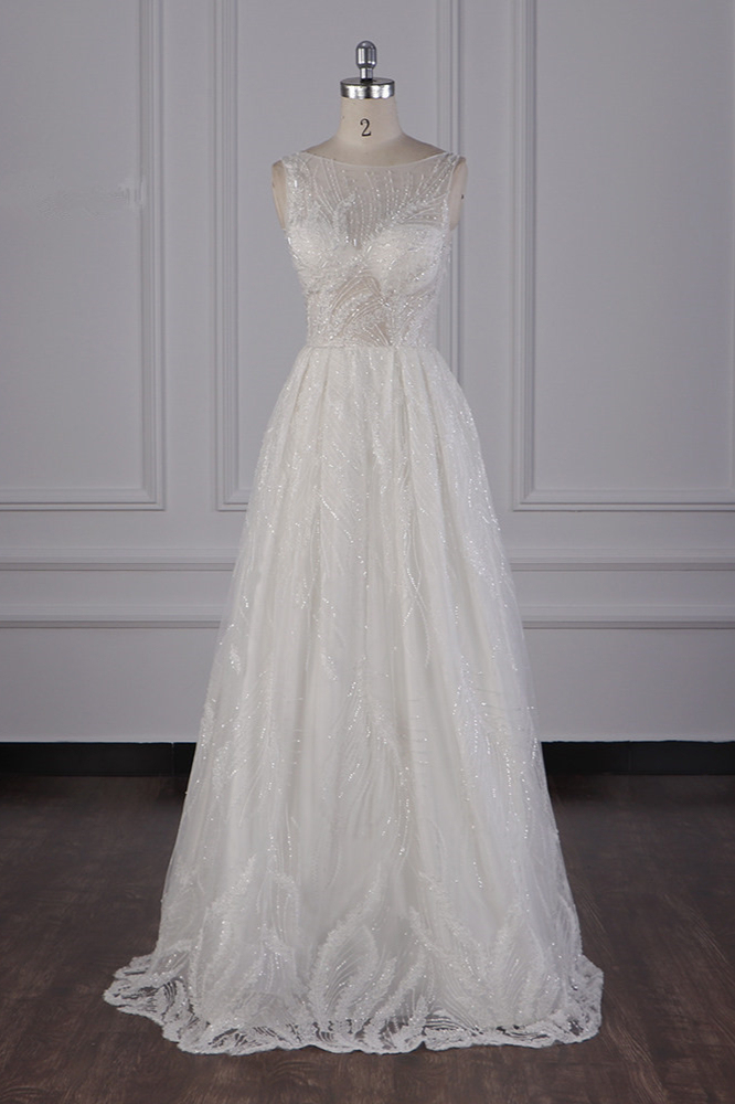 BMbridal Sparkly Beadings A-Line Ruffle Wedding Dress Jewel Appliques Bridal Gowns On Sale-BMbridal