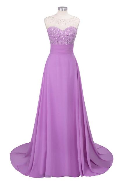 BMbridal Chic Jewel Chiffon Tulle Party Dress with Sequins