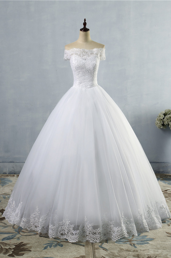 BMbridal Affordable Off-the-Shoulder Lace Tulle Wedding Dress Short Sleeves White Bridal Gowns On Sale-BMbridal