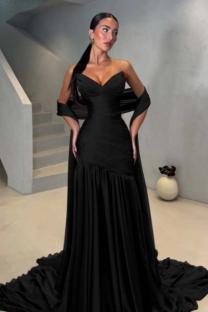 Chiffon Strapless Sleeveless Long Mermaid Prom Dress With Pleated