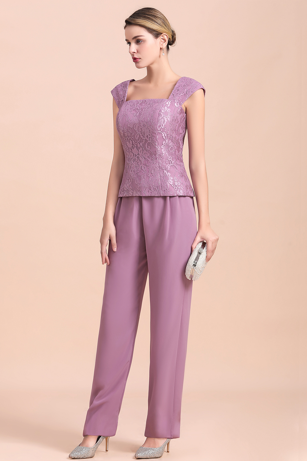 BMbridal Elegant Cap-Sleeves Lace Chiffon Affordable Mother of Bride Online with Wrap-BMbridal