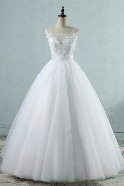 BMbridal Chic Square Neckling Sleeveless Wedding Dresses White Tulle Lace Bridal Gowns On Sale